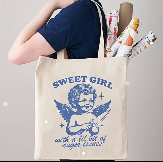 Sweet Girl with a lil bit of Anger Issues Small Canvas Tote bag